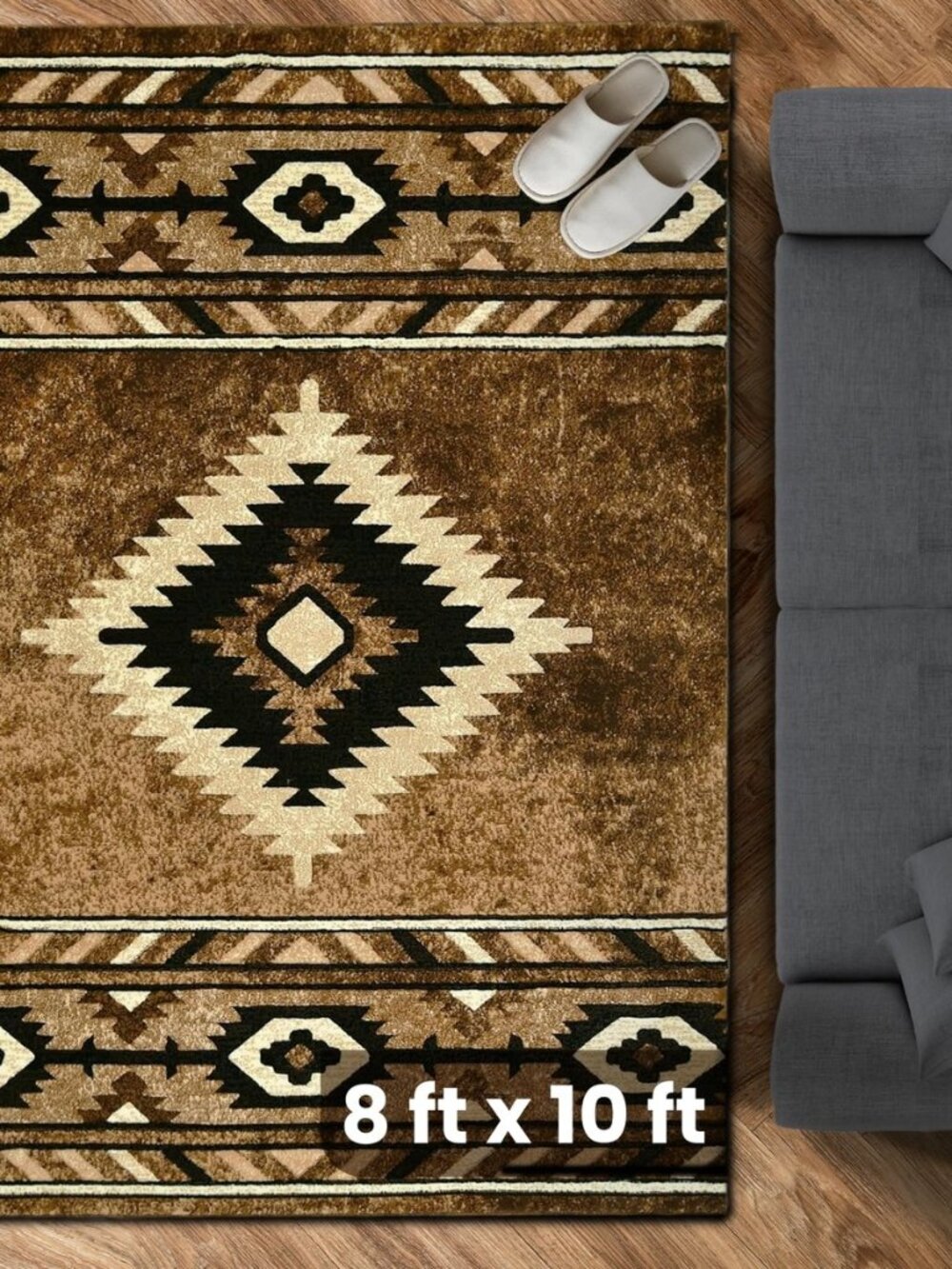 Southwestern Area Rug - Anti Static & Washable - Cigar, 8 ft x 10 ft